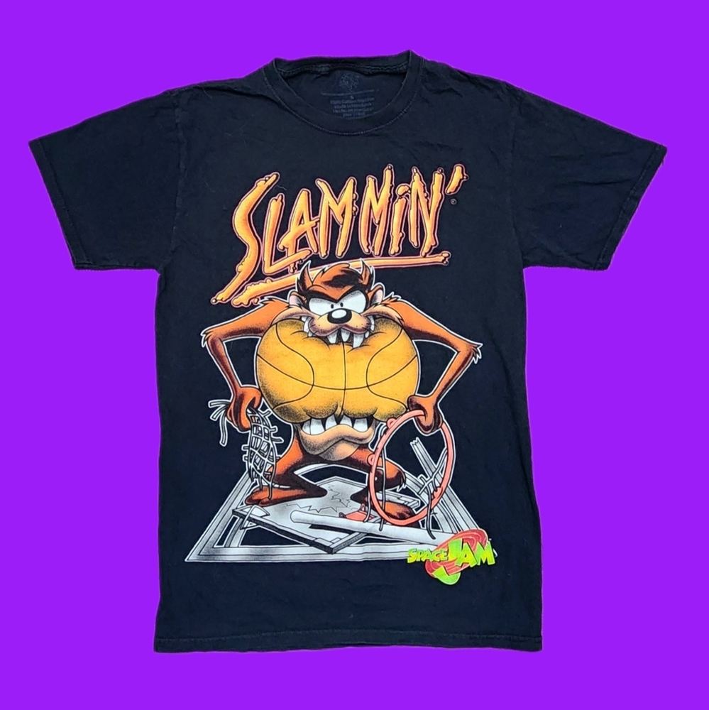 Space Jam Ladies Taz Slammin' Black Short Sleeve Tee T Shirt Size Small